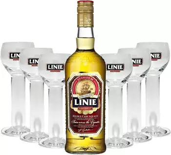 Linie Aquavit Double Cask Port 0,7l 41,5% + 6x Gläser 2cl geeicht