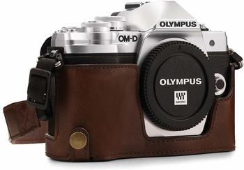MegaGear Ever Ready Kamera Halbtasche mit Trageriemen für Olympus OM-D E-M10 Mark III dunkelbraun