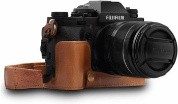 MegaGear MG1553 Ever Ready Echtleder Kamera-Halbtasche mit Trageriemen für Fujifilm X-T3 - Braun