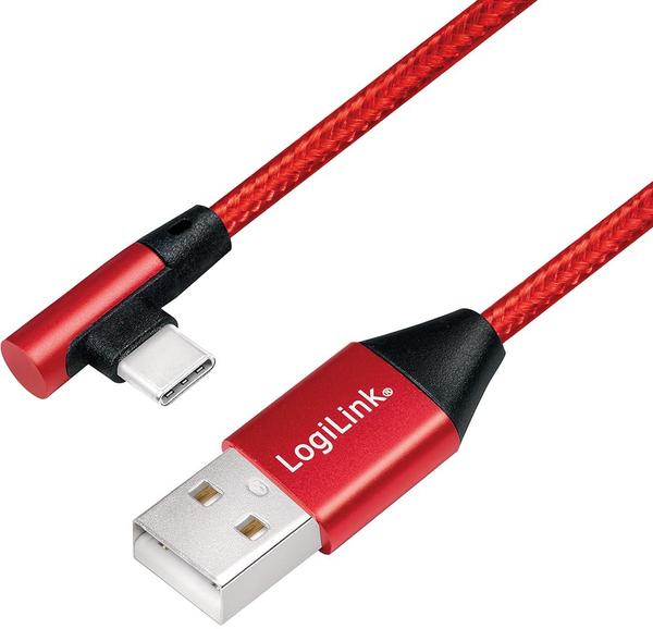 Logilink USB 2.0 Anschlusskabel, USB (Typ A zu USB (Typ C) 90° abgewinkelt, Rot, 1m