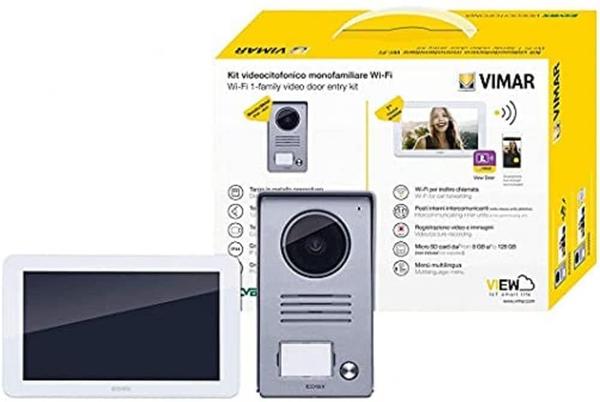 VIMAR K40945 Videosprechenalagen-Set enthält Freisprech-Touchscreen-Videohaustelefon LCD7in und WLAN-Verbindung 1-Taste Klingeltableau Netzgerät 24V 1A mit austauschbaren Steckern EU BS US AU, Standard
