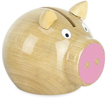 Vilac Natural Wood Pink Pig Money Box