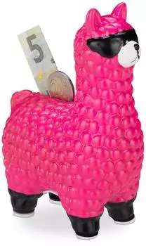 Relaxdays Lama Spardose mit Sonnenbrille, pink, 4er-Set