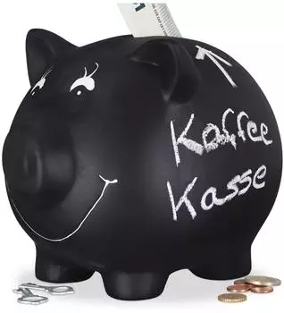 Relaxdays Sparschwein zum Beschriften, Keramik, schwarz (2er-Set)