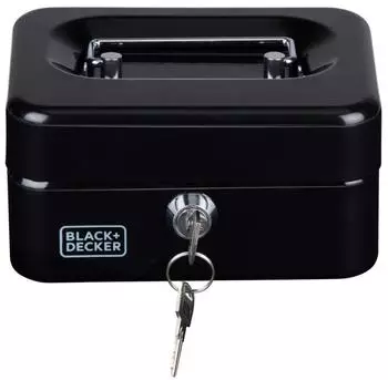Black & Decker Geldkassette mit Schl&uuml;ssel, herausnehmbare Schublade, 6 F&auml;cher, Metall, schwarz