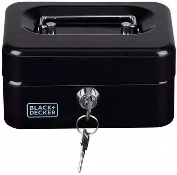 Black & Decker Spardose mit Schlüssel, 5 Fächer, Metall, schwarz (25x8,5x18cm)