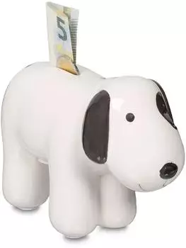 Relaxdays Spardose Hund, Keramik, schwarz-weiß, 12x21x9cm, 10er-Set