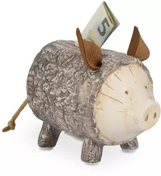 Relaxdays Sparschwein Baumrinde, Dolomit, braun/weiß, 13x9x16,5cm
