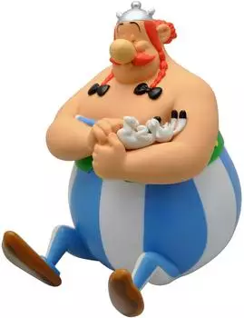 Plastoy Obélix sitzend mit Idefix Sammelfigur Spardose (PLA80109)