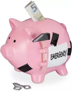 Relaxdays Sparschwein "Emergency" 2er-Set, abschließbar, Keramik, rosa
