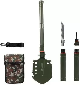 Dönges All-in-One Klappspaten Multifunktional, olivgrün, mit Camouflage-Tasche