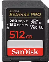 SanDisk 117160, SanDisk SDXC Extreme Pro 512GB 280MB/s V60 UHS II