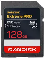 SanDisk SDXC Extreme PRO 128GB (UHS-I, V30, U3, R250 MB/s / W120MB/s, 4K UHD)