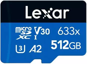 Lexar 633x microSDXC 512GB UHS-I, A2, U3, V30, 100MB/s (LMS0633512G-BNAAA)
