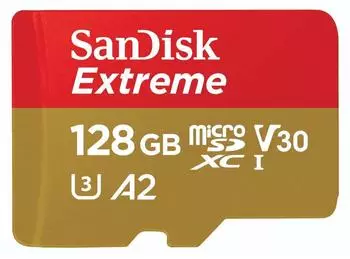 SanDisk Extreme microSDXC 128GB, UHS-I U3 V30 A2 (SDSQXAA-128G-GN6MN)