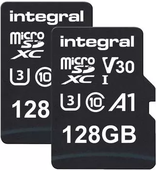 Integral microSD-Speicherkarte Twin Pack 128GB, 100MB/s, UHS-I U3 V30 A1 (INMSDX128G100/50TWPCK)
