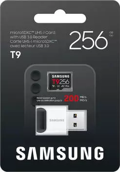 Samsung T9 microSDXC 256GB UHS-I U3 V30 A2 mit USB-Leseger&auml;t (MB-MH256TB/WW)