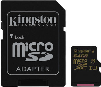 Kingston microSDXC 64GB Class 10 UHS-I + SD-Adapter (SDCA10/64GB)