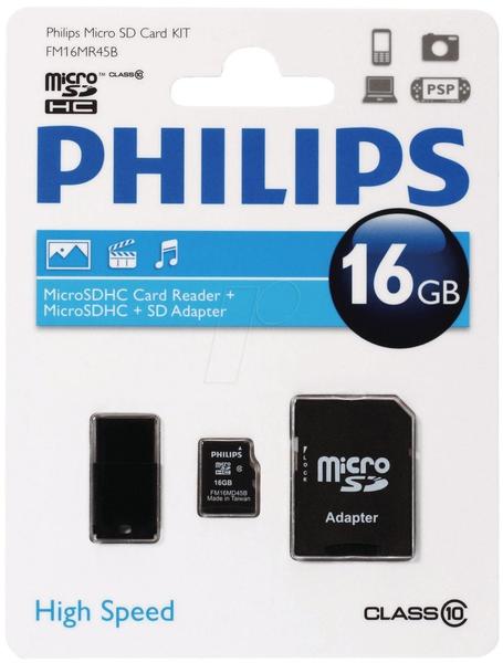 Philips microSDHC Class 10 16GB Kit (FM16MR45B/10)