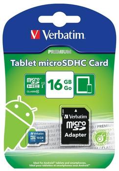 Verbatim microSDHC 16GB Class 10 UHS-I + SD-Adapter