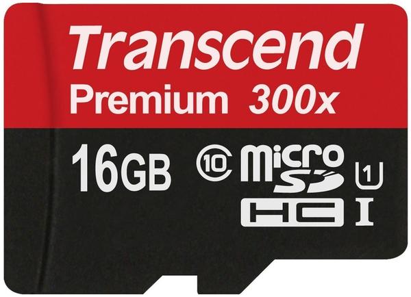 Transcend Premium Class 10 microSDHC 16GB Speicherkarte mit SD-Adapter (UHS-I, 45Mbps Lesegeschwindigkeit) [Amazon Frustfreie Verpackung]