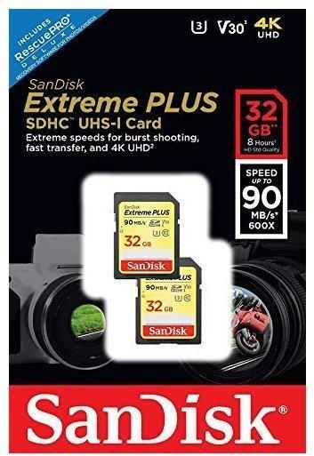 SanDisk SDHC Extreme PLUS 32 GB Class 10 UHS-I U3 V30 2 St.