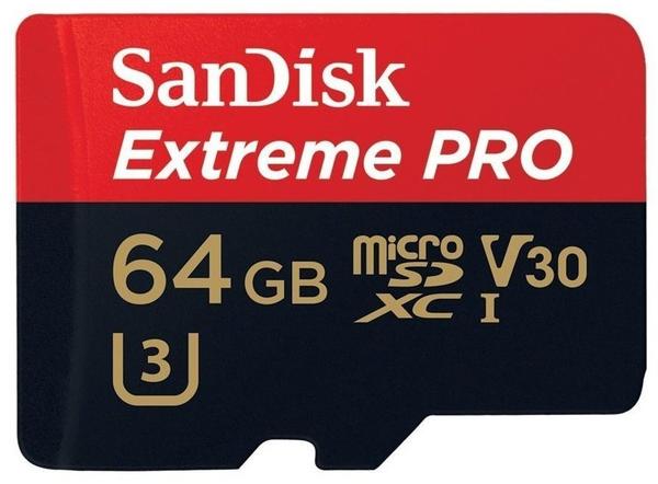 SanDisk microSDHC Extreme Pro 64GB Class 10 UHS-I U3 V30 + SD-Adapter