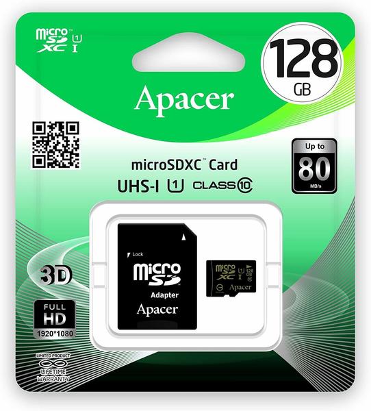 Apacer microSDXC 128GB Class 10 UHS-I + SD-Adapter
