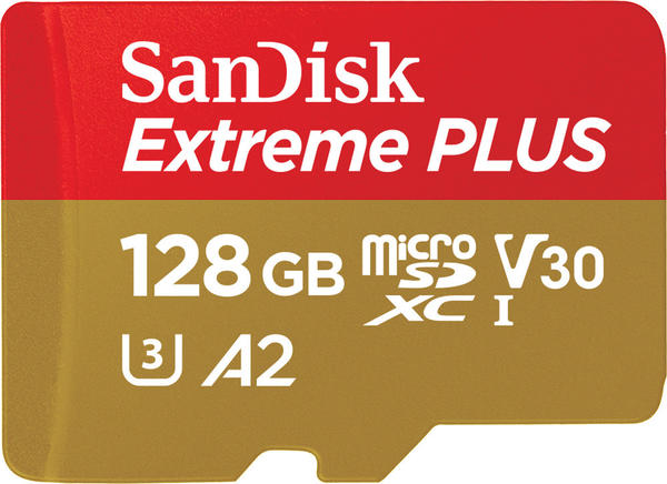 SanDisk microSDXC Extreme Plus 128 GB Class 10 UHS-I U3 V30 A2 + SD-Adapter