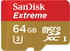 SanDisk microSDXC Extreme 64GB Class 10 90MB/s UHS-I U3 V30 für Actionkameras + SD-Adapter
