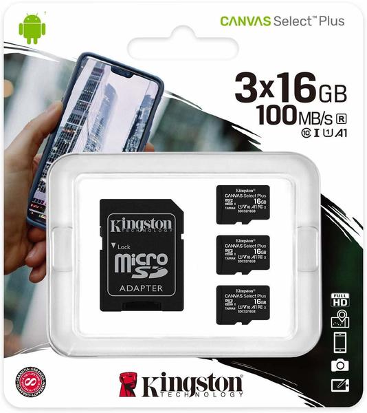 Kingston Canvas Select Plus microSDHC 16GB Triple Pack