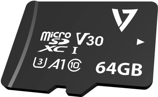 V7 64 GB U3 A1 microSDXC-Karte CL10 UHD + Adapter