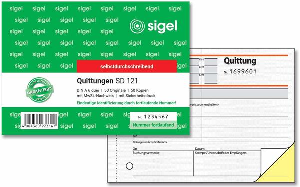 Sigel Quittung SD121 DINA6 quer sd Mp 50Blatt