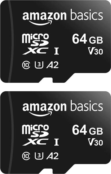 AmazonBasics microSDXC 100 Mbit/s A2 U3 64GB (2 Stück)