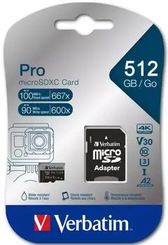 Verbatim Pro microSDHC U3 UHS-I V30 512GB