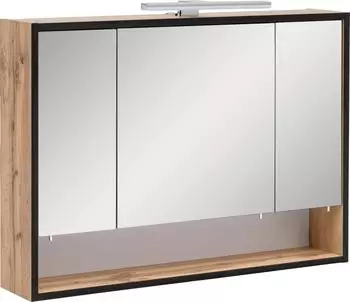 M&ouml;belpartner Schildmeyer Max LED-Spiegelschrank (B x H: 80 x 65 cm, Mit Beleuchtung, Holz, Eiche Nachbildung)