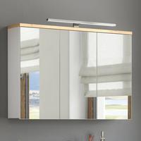 Lomadox Spiegelschrank 100cm mit LED-Beleuchtung SOLNA-56 weiß mit Wotaneiche B/H/T ca. 100/74/20 cm