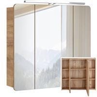 Lomadox Spiegelschrank 80cm mit LED-Beleuchtung Wotaneiche Nb. B/H/T 80/75-80/16 cm