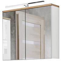 Lomadox Spiegelschrank 80cm LED-Beleuchtung Hochglanz weiß mit Wotaneiche, B/H/T ca. 80/70/20 cm