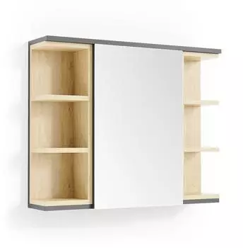 VICCO Badspiegelschrank, Anthrazit, Anthrazit, 8 Fächer, Rechteckig, 79.6x64x18 cm (800000627446)