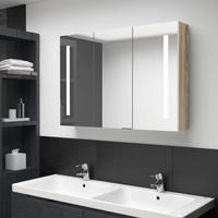vidaXL LED-Bad-Spiegelschrank 89x14x62 cm Weiß und Eiche-Optik