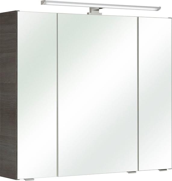 PELIPAL Spiegelschrank Quickset Breite 80 cm, 3-türig, LED-Beleuchtung, Schalter-/Steckdosenbox, Türdämpfer grau