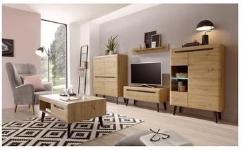 Lomadox Wohnwand mit Couchtisch in Eiche Artisan mit Schwarz skandinavisches Design B/H/T 344/170/40