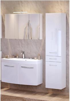 Lomadox badmöbel set FLORIDO-03, Hochglanz weiß, Waschtisch mit Türen, LED-Spiegelschrank, Hochschrank, x H x T: ca. 155 x 200 x 47 cm