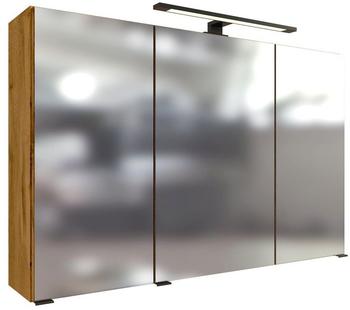 Lomadox Spiegelschrank in Wotan Eiche Nb. 100 cm breit 3-türig mit 3D Effekt inkl. LED Aufbauleuchte, B/H/T: ca. 100/64/20 cm braun