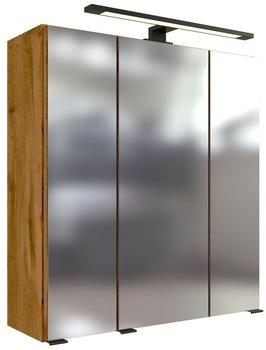 Lomadox Spiegelschrank mit Beleuchtung 60 cm breit 3-türig mit 3D Effekt in Wotan Eiche Nb., B/H/T: ca. 60/64/20 cm braun