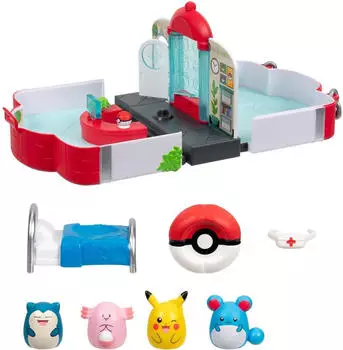 Jazwares Pokémon-Center mit Squish-a-longs SQAL0071 – Robuste Themenwelt für kreative Rollenspiele