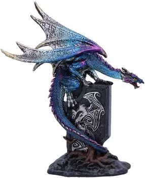 Nemesis Now Draconic Sigil Drache auf Grabstein Figur, Resin, blau, 17,5cm (U6699A24)