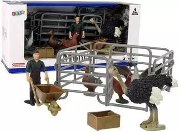 Lean Toys Bauernhof-Geflügelfiguren-Set mit Zaun & Schubkarre, 5-tlg.
