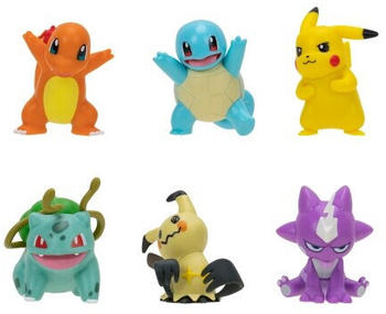Jazwares Pokémon Battle Figure Multi-Pack - 6 Pack: Pikachu, Schiggy, Glumanda,, Bisasam, Lauchzelot, Toxel